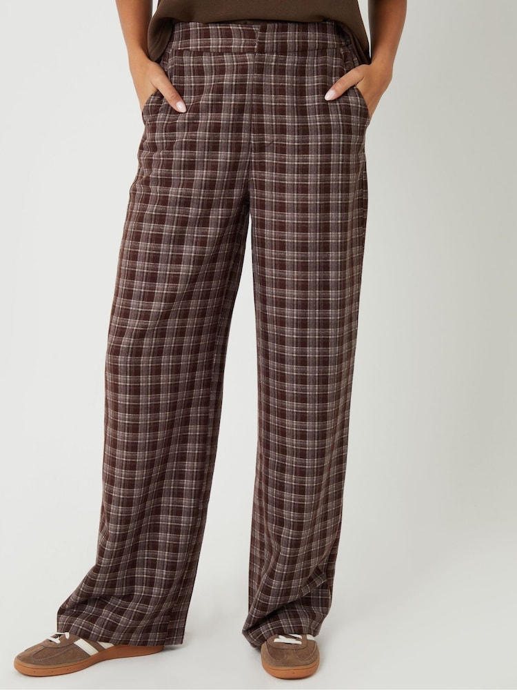 Threadbare Brown Check Straight Leg Trousers - Image 2 of 4