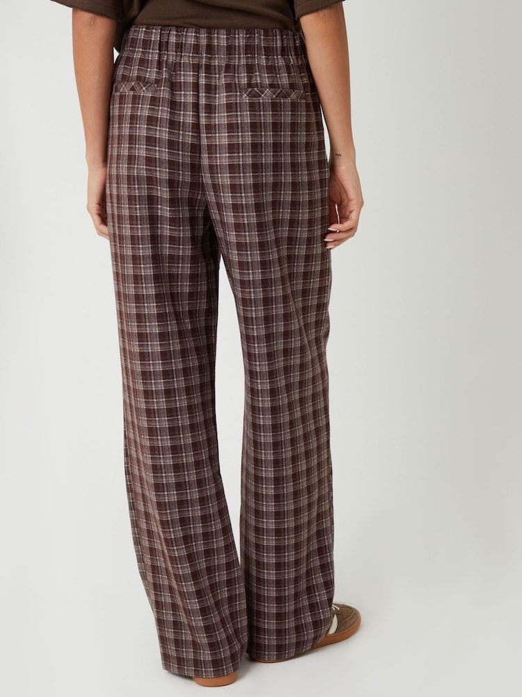 Threadbare Brown Check Straight Leg Trousers - Image 4 of 4