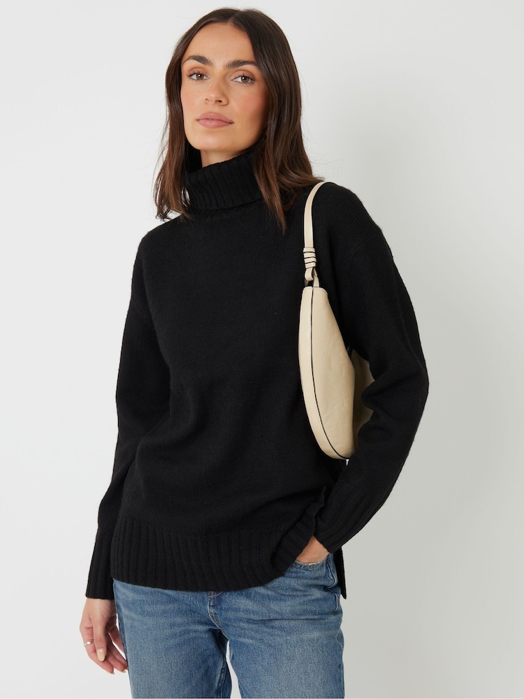 Threadbare Black Oversized Roll Neck Jumper - Image 1 of 4