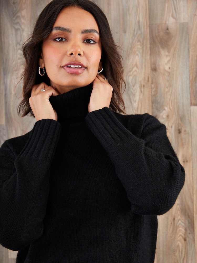 Threadbare Black Oversized Roll Neck Jumper - Image 5 of 5
