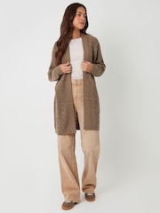 Threadbare Brown Curve Cable Knit Cardigan - Image 3 of 5