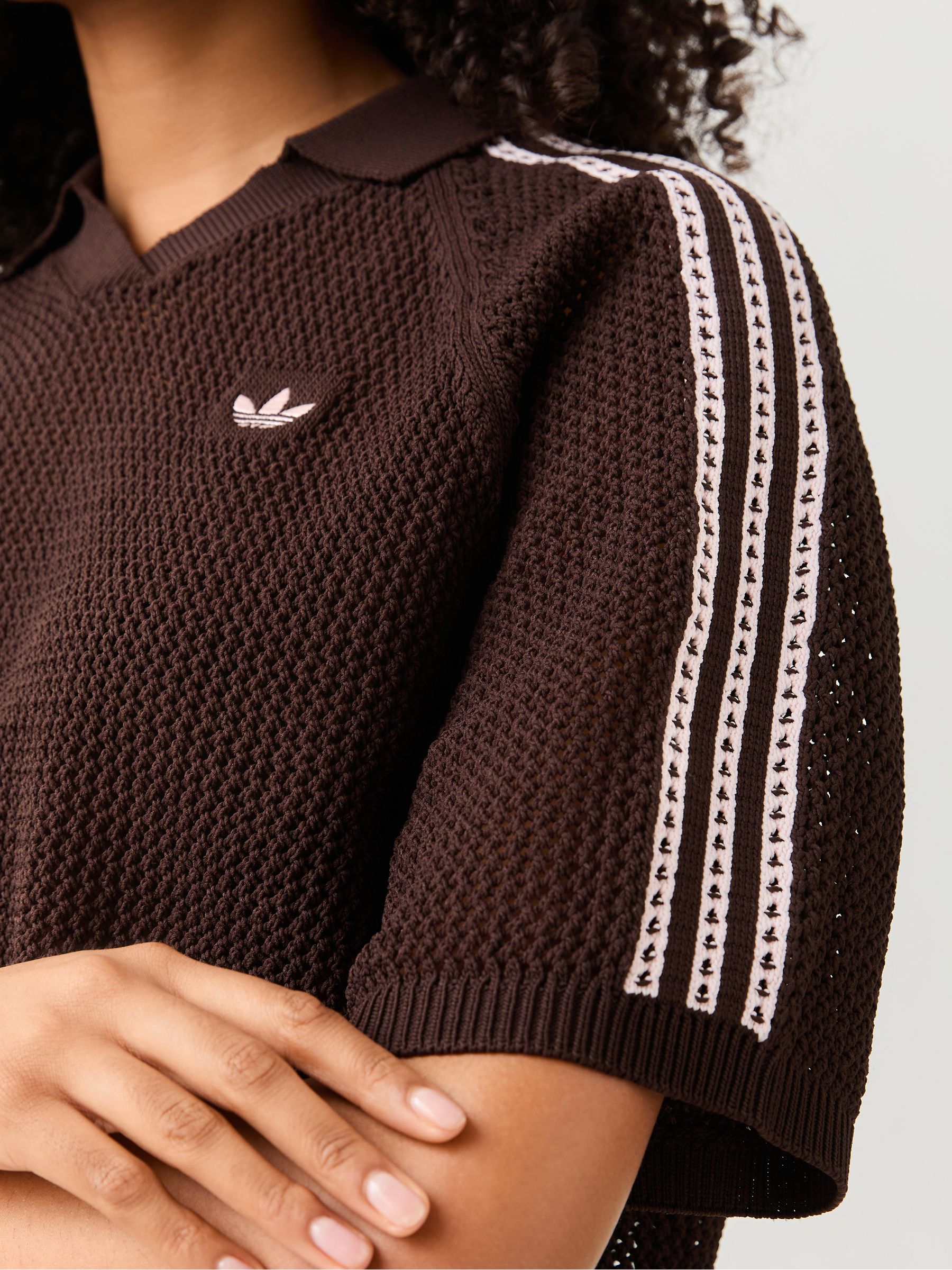 Buy adidas originals Brown Knitted Crochet Polo Shirt from Next