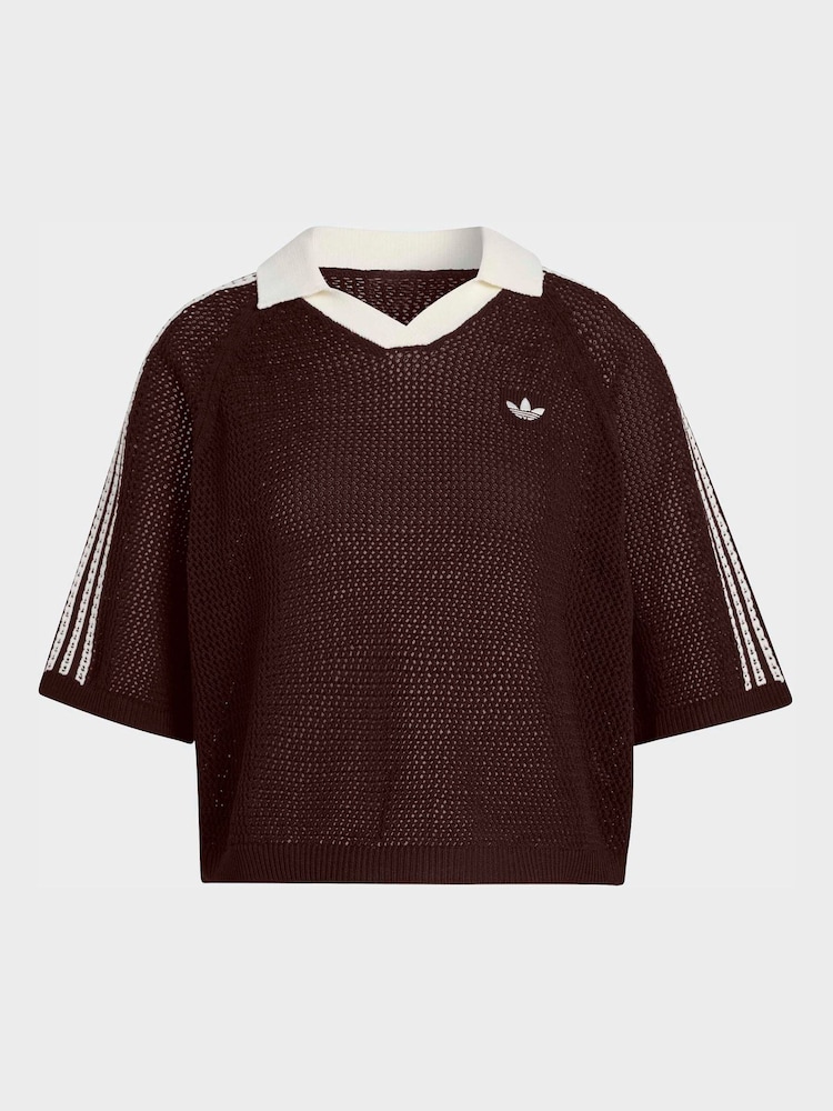 adidas originals Brown Knitted Crochet Polo Shirt - Image 5 of 5