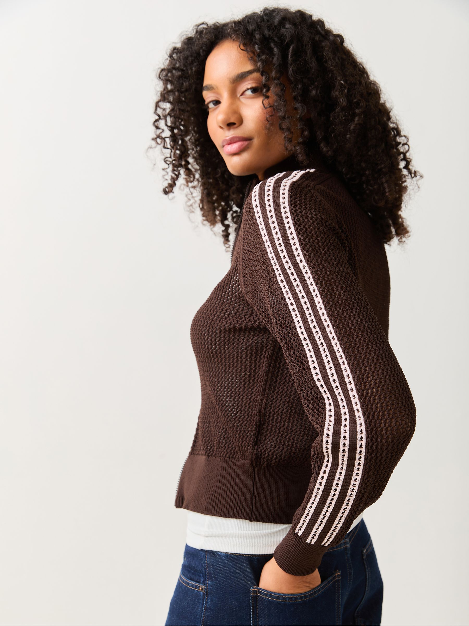 Buy adidas Originals Brown Knitted Crochet Firebird Track Top from