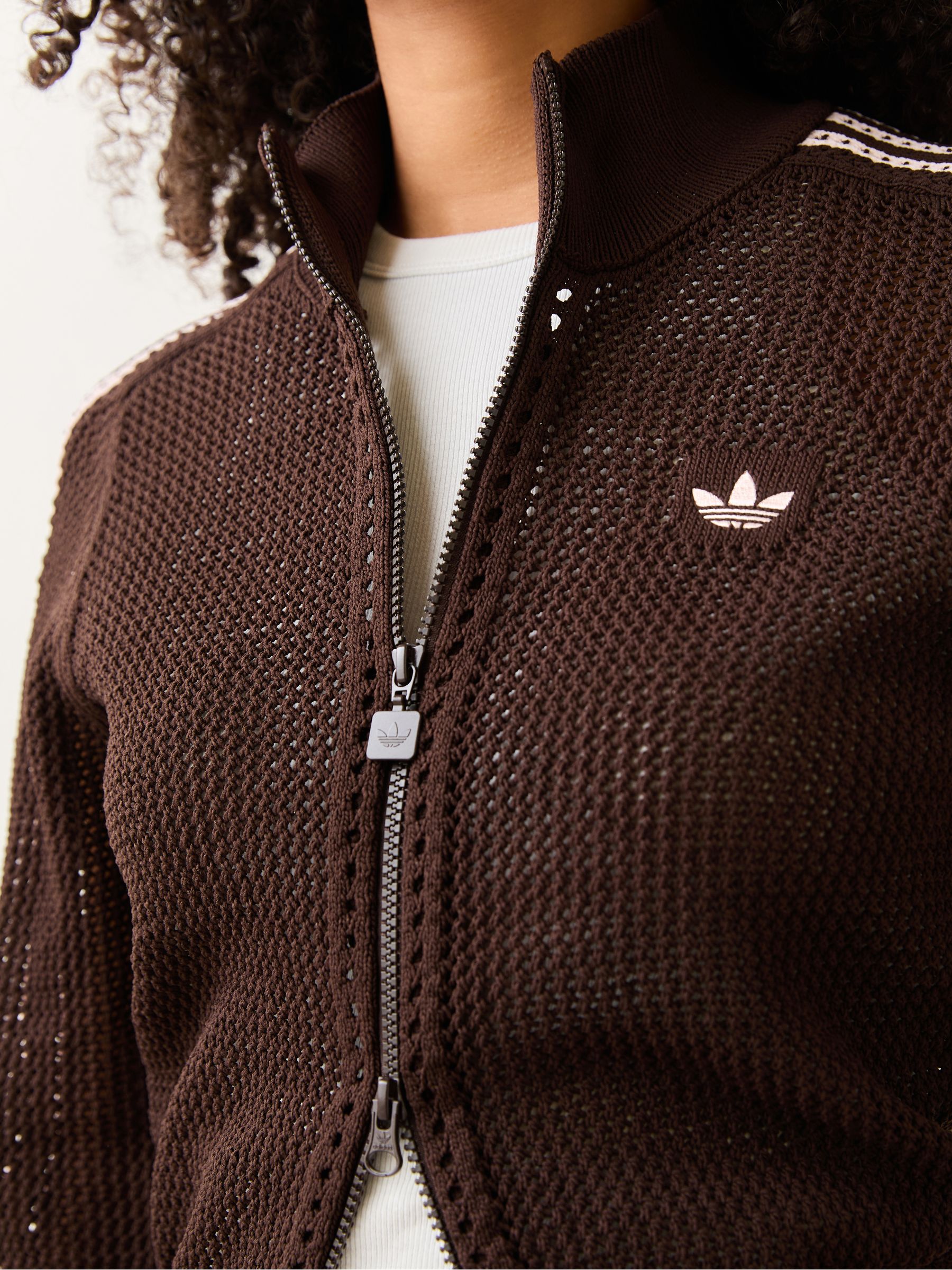 Buy adidas Originals Brown Knitted Crochet Firebird Track Top from