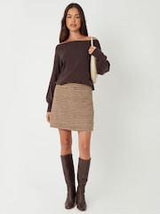 Threadbare Brown Mini Houndstooth Check A-Line Skirt - Image 3 of 5