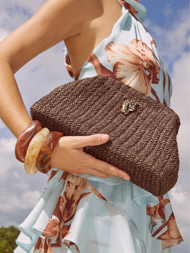 Sjokoladebrun - Lipsy Raffia Brun Clutch-veske - Bilde 1 av 6