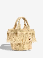 لون طبيعي - Lipsy Fringe Raffia Effect Beach Bag - Image 3 of 6
