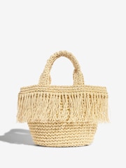 لون طبيعي - Lipsy Fringe Raffia Effect Beach Bag - Image 6 of 6