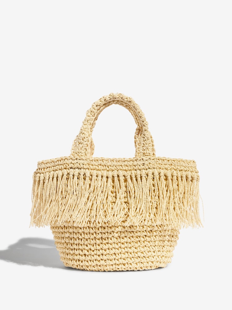 لون طبيعي - Lipsy Fringe Raffia Effect Beach Bag - Image 6 of 6