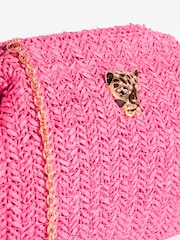 Lipsy Pink Raffia Brown Clutch Bag - Image 6 of 7