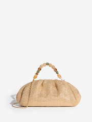 Natural Raffia Resin Beaded Handle Clucth Bag - Image 1 of 5