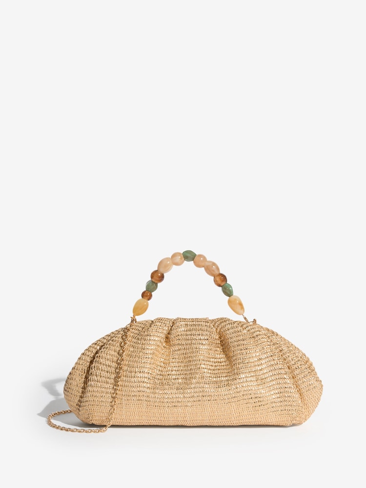 Natural Raffia Resin Beaded Handle Clucth Bag - Image 1 of 5