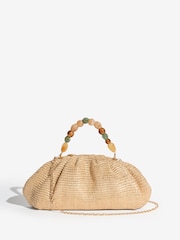Natural Raffia Resin Beaded Handle Clucth Bag - Image 2 of 5