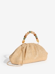 Natural Raffia Resin Beaded Handle Clucth Bag - Image 3 of 5