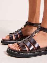 Friends Like These Chocolate Brown PU Comfort Gladiator Flatform Casual Sandals - Image 4 of 4