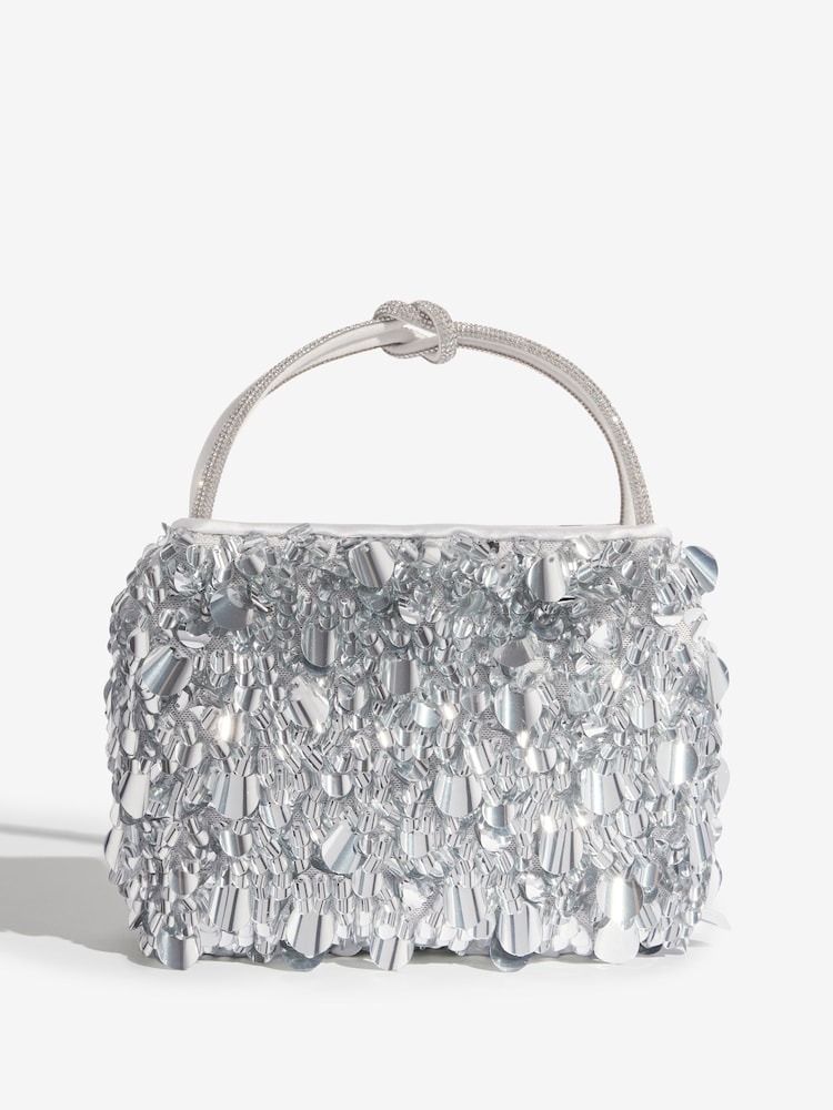 Friends Like These Silver Sequin Top Handle Bag - Image 1 of 5 Friends Like These Silver Sequin Top Handle Bag - Image 1 of 5