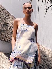 Cream/Blue Print - تنورة ماكسي ستان مطوية - Image 3 of 10