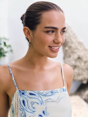 Cream/Blue Print - تنورة ماكسي ستان مطوية - Image 5 of 10