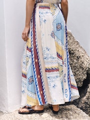 Cream/Blue Print - تنورة ماكسي ستان مطوية - Image 7 of 10