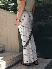 Cream/Black Spot Satin Maxi Skirt With Lace - Image 4 of 8