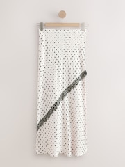 Cream/Black Spot Satin Maxi Skirt With Lace - Image 5 of 8