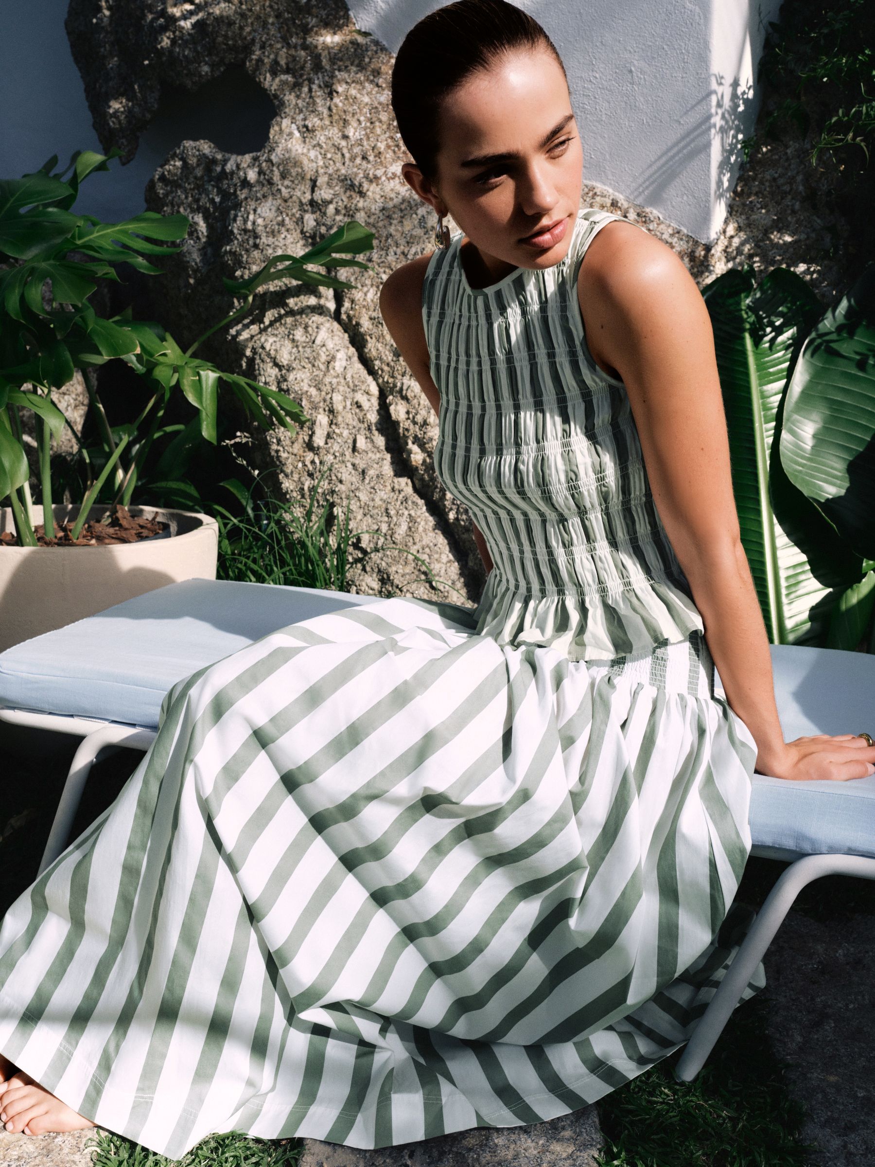 Buy Sage Green Striped Shirred Maxi Skirt from Next USA