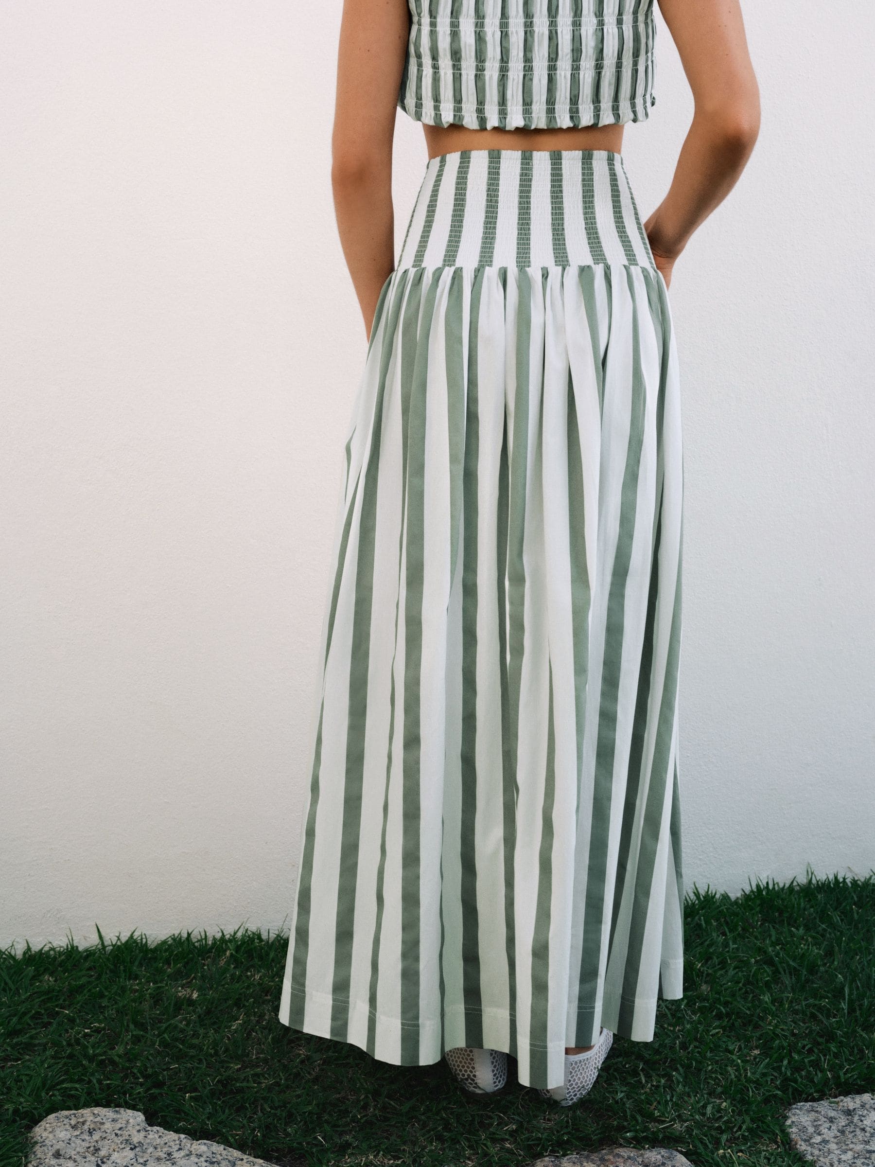 Buy Sage Green Striped Shirred Maxi Skirt from Next USA