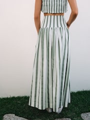 Sage Green Stripe Shirred Maxi Skirt - Image 3 of 7