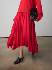 Red Textured Godet Midi Skirt - Image 2 of 7