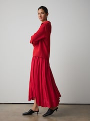 Red Textured Godet Midi Skirt - Image 3 of 7