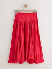 Red Textured Godet Midi Skirt - Image 5 of 7