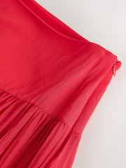 Red Textured Godet Midi Skirt - Image 6 of 7