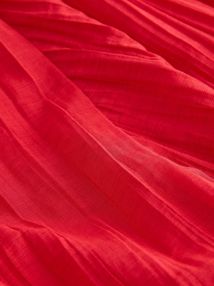Red Textured Godet Midi Skirt - Image 7 of 7