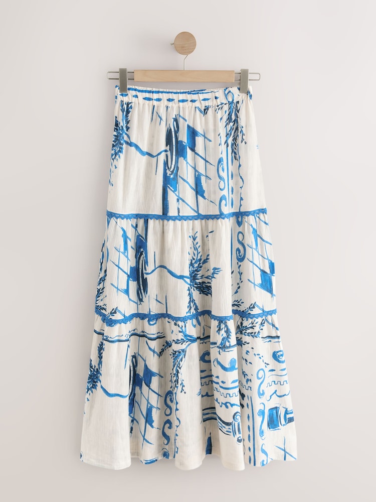 Blue/White Cotton Tiered Maxi Skirt - Image 1 of 3