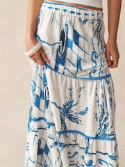 Bluu/Nyeupe - Cotton Tiered Maxi Skirt - Picha 4 kati ya 7