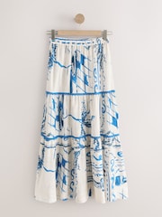 Bluu/Nyeupe - Cotton Tiered Maxi Skirt - Picha 5 kati ya 7