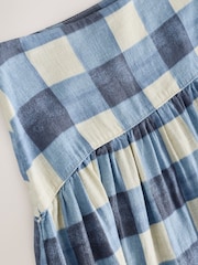Blue/Ecru Gingham Dropwaist Linen Blend Maxi Skirt - Image 2 of 4