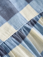 Blue/Ecru Gingham Dropwaist Linen Blend Maxi Skirt - Image 3 of 4