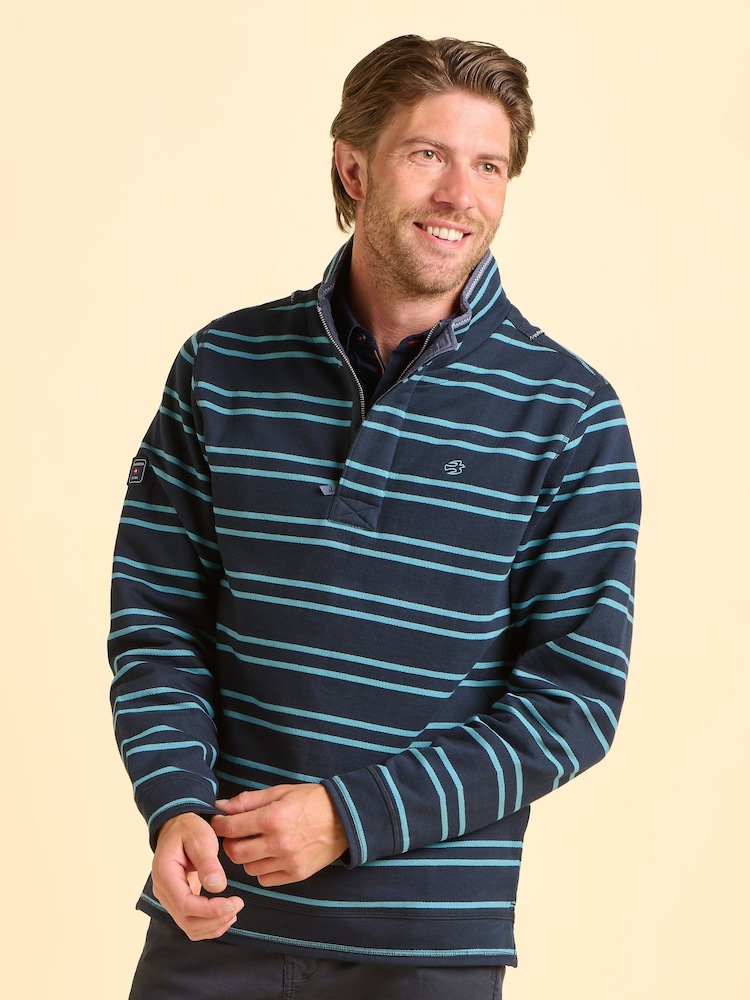 Brakeburn Blue Mudeford Quarter Zip Sweatshirt - Image 1 of 6