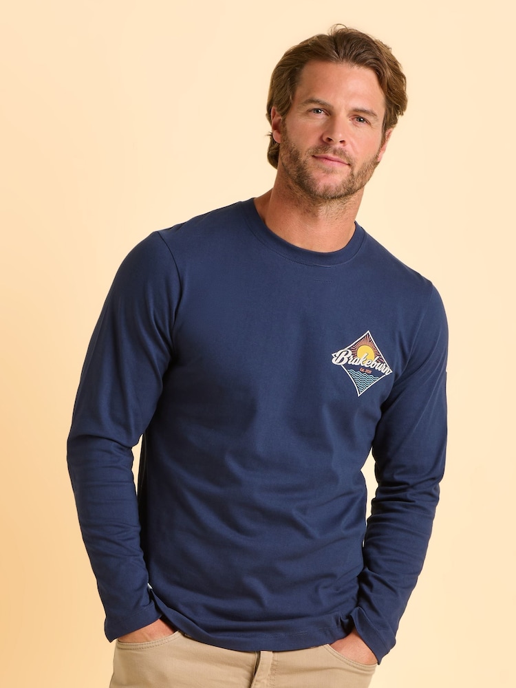 Brakeburn Blue Tasley Long Sleeve T-Shirt - Image 1 of 5 Brakeburn Blue Tasley Long Sleeve T-Shirt - Image 1 of 5