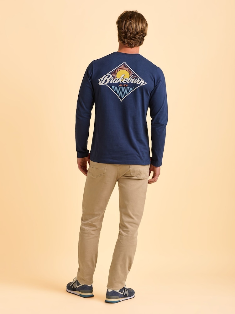 Brakeburn Blue Tasley Long Sleeve T-Shirt - Image 2 of 5 Brakeburn Blue Tasley Long Sleeve T-Shirt - Image 2 of 5