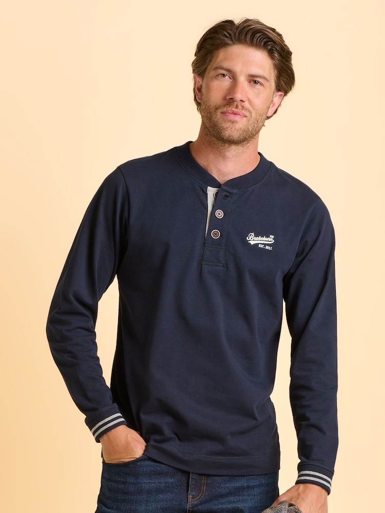 Brakeburn Blue Cheddleton Long Sleeve T-Shirt - Image 1 of 6 Brakeburn Blue Cheddleton Long Sleeve T-Shirt - Image 1 of 6