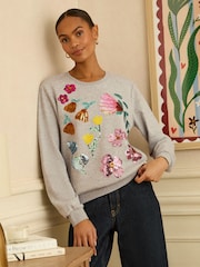 Love & Roses Grey Floral Sequin Embroidered Sweatshirt - Image 1 of 4