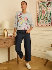 Love & Roses Grey Floral Sequin Embroidered Sweatshirt - Image 3 of 4