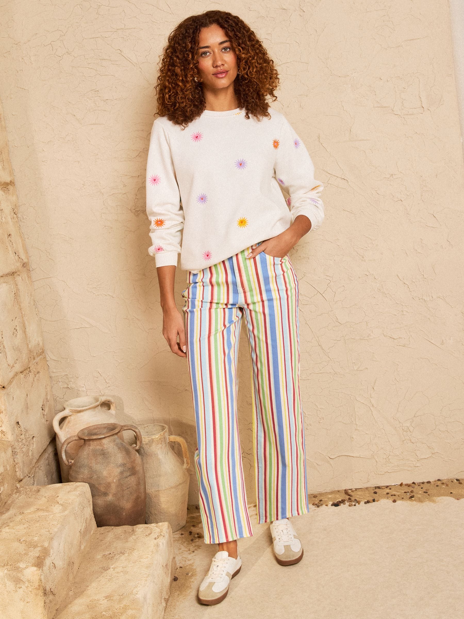 Buy Love & Roses Ivory Rainbow Sun Embroidered Sweat Top from Next