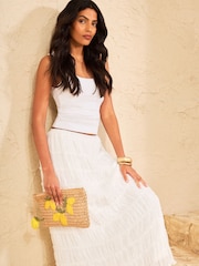 Love & Roses Natural Lemon Embroidered Raffia Clutch Bag - Image 1 of 7
