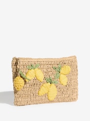 Love & Roses Natural Lemon Embroidered Raffia Clutch Bag - Image 4 of 7