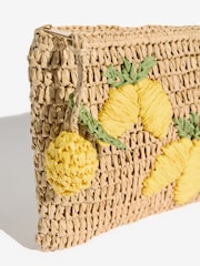 Love & Roses Natural Lemon Embroidered Raffia Clutch Bag - Image 6 of 7