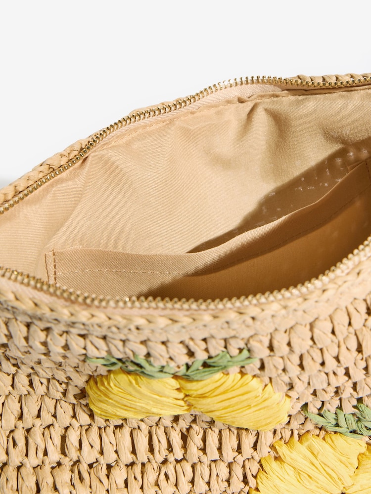 Love & Roses Natural Lemon Embroidered Raffia Clutch Bag - Image 7 of 7
